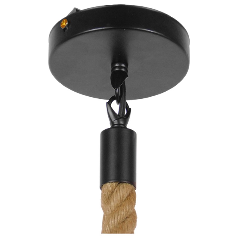 GloboStar® LANTERN 01186 Vintage Κρεμαστό Φωτιστικό Ανάρτηση Μονόφωτο 1 x E27 IP20 Μαύρο & Χρυσό Μέταλλο με Μπεζ Σχοινί - Μ15 x Π15 x Υ24cm