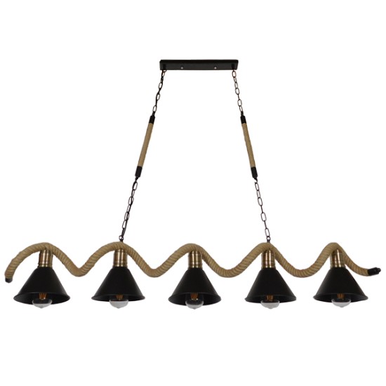GloboStar® TYMEN 01190 Vintage Κρεμαστό Φωτιστικό Καμπάνα Πολύφωτο 5 x E27 IP20 Μαύρο Μέταλλο με Μπεζ Σχοινί - Μ150 x Π22 x Υ23cm GloboStar® TYMEN 01190 Vintage Κρεμαστό Φωτιστικό Καμπάνα Πολύφωτο 5 x E27 IP20 Μαύρο Μέταλλο με Μπεζ Σχοινί - Μ150 x Π22 x Υ23cm