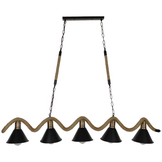 GloboStar® TYMEN 01190 Vintage Κρεμαστό Φωτιστικό Καμπάνα Πολύφωτο 5 x E27 IP20 Μαύρο Μέταλλο με Μπεζ Σχοινί - Μ150 x Π22 x Υ23cm GloboStar® TYMEN 01190 Vintage Κρεμαστό Φωτιστικό Καμπάνα Πολύφωτο 5 x E27 IP20 Μαύρο Μέταλλο με Μπεζ Σχοινί - Μ150 x Π22 x Υ23cm