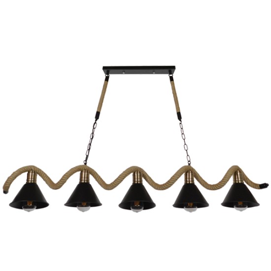 GloboStar® TYMEN 01190 Vintage Κρεμαστό Φωτιστικό Καμπάνα Πολύφωτο 5 x E27 IP20 Μαύρο Μέταλλο με Μπεζ Σχοινί - Μ150 x Π22 x Υ23cm GloboStar® TYMEN 01190 Vintage Κρεμαστό Φωτιστικό Καμπάνα Πολύφωτο 5 x E27 IP20 Μαύρο Μέταλλο με Μπεζ Σχοινί - Μ150 x Π22 x Υ23cm