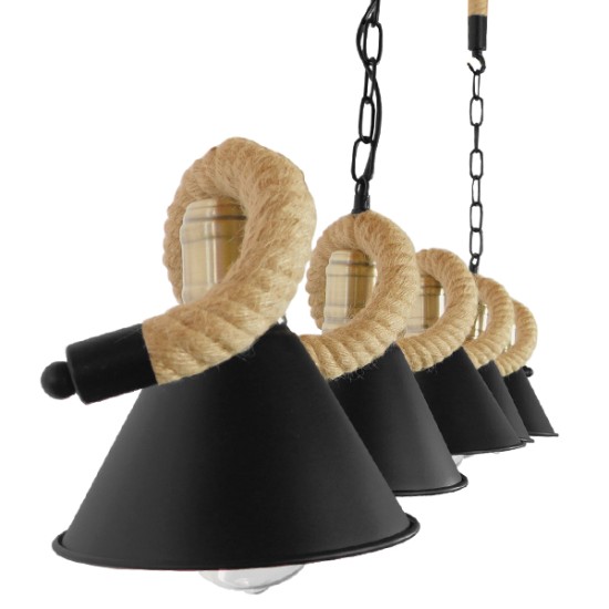 GloboStar® TYMEN 01190 Vintage Κρεμαστό Φωτιστικό Καμπάνα Πολύφωτο 5 x E27 IP20 Μαύρο Μέταλλο με Μπεζ Σχοινί - Μ150 x Π22 x Υ23cm GloboStar® TYMEN 01190 Vintage Κρεμαστό Φωτιστικό Καμπάνα Πολύφωτο 5 x E27 IP20 Μαύρο Μέταλλο με Μπεζ Σχοινί - Μ150 x Π22 x Υ23cm