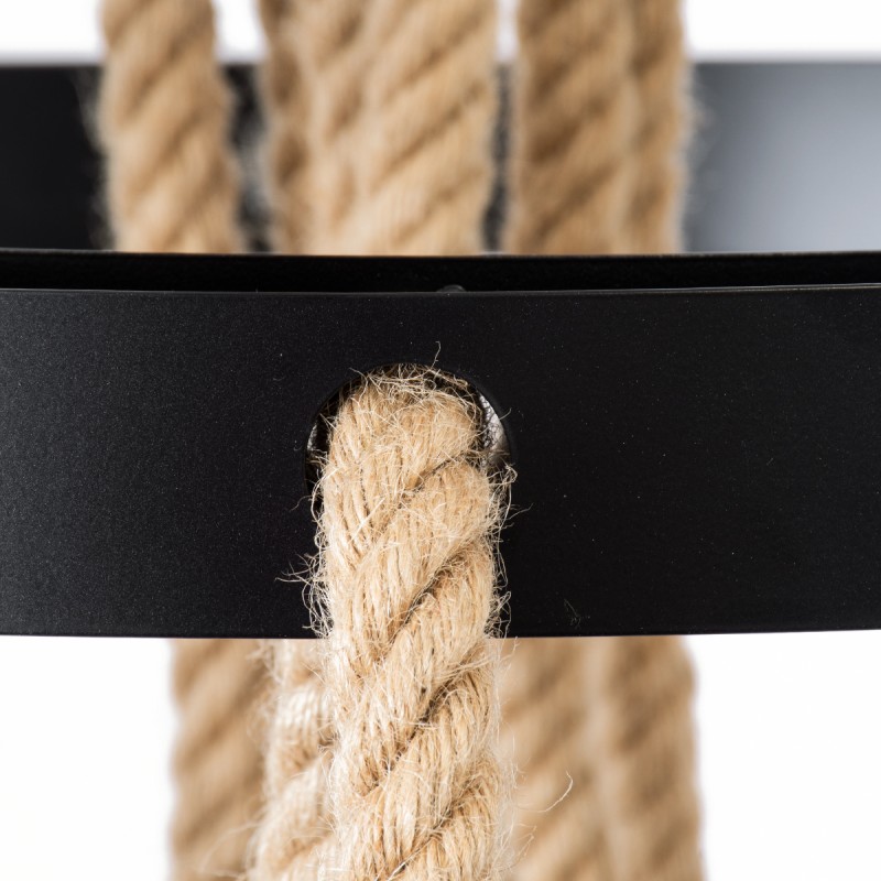 GloboStar® HELLET 01193 Vintage Κρεμαστό Φωτιστικό Πλέγμα Πολύφωτο 6 x E27 IP20 Μαύρο Μέταλλο, Πράσινο Πλαστικό με Μπεζ Σχοινί - Μ72 x Π72 x Υ80cm