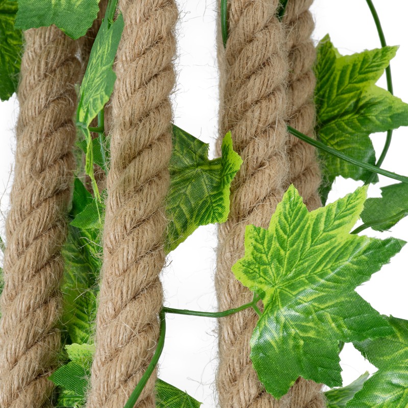 GloboStar® HELLET 01193 Vintage Κρεμαστό Φωτιστικό Πλέγμα Πολύφωτο 6 x E27 IP20 Μαύρο Μέταλλο, Πράσινο Πλαστικό με Μπεζ Σχοινί - Μ72 x Π72 x Υ80cm