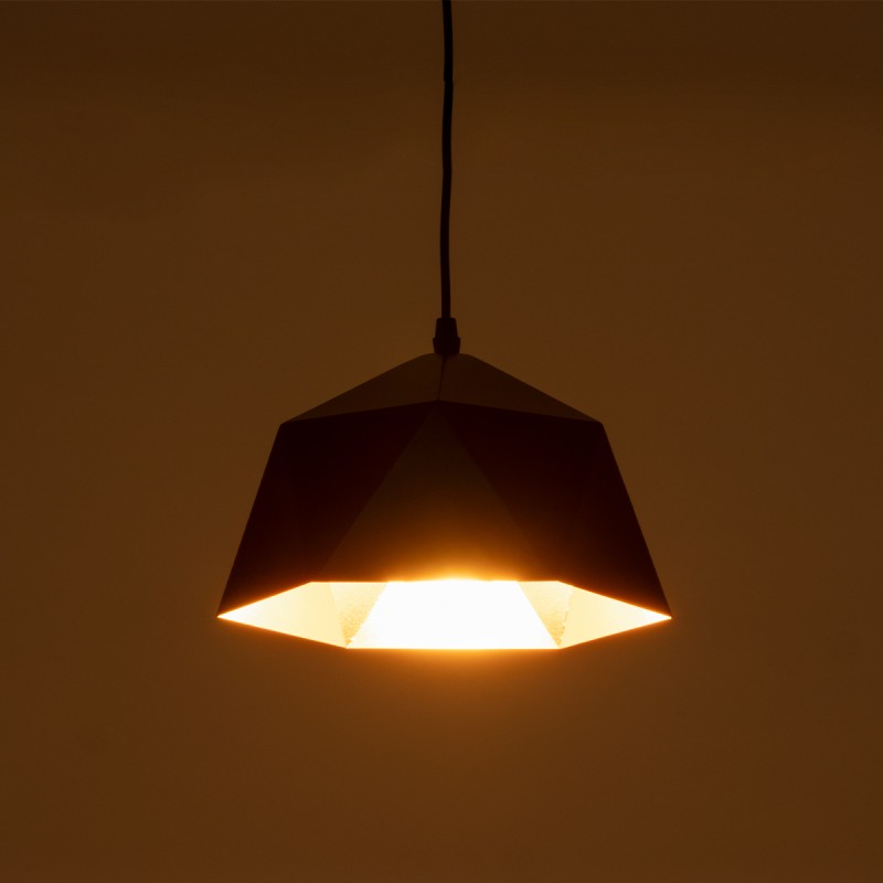 GloboStar® HEXAGON 01194 Μοντέρνο Κρεμαστό Φωτιστικό Καμπάνα Μονόφωτο 1 x E27 IP20 Μαύρο & Χρυσό Μέταλλο - Μ25 x Π25 x Υ15cm