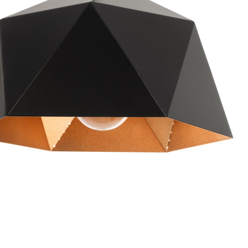 GloboStar® HEXAGON 01194 Μοντέρνο Κρεμαστό Φωτιστικό Καμπάνα Μονόφωτο 1 x E27 IP20 Μαύρο & Χρυσό Μέταλλο - Μ25 x Π25 x Υ15cm