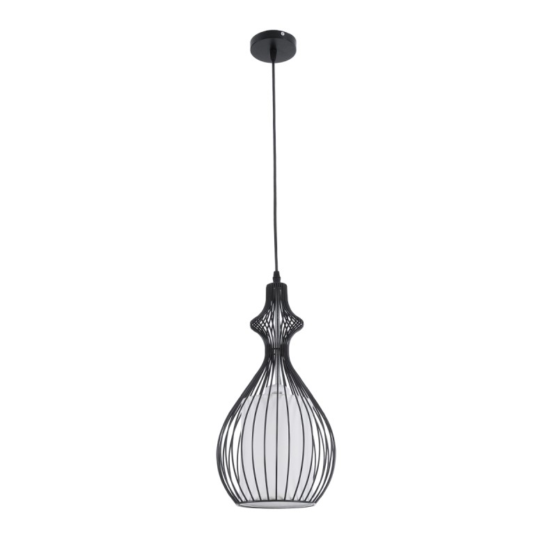 GloboStar® REA 01197 Μοντέρνο Κρεμαστό Φωτιστικό Πλέγμα Μονόφωτο 1 x E27 IP20 Μαύρο Μέταλλο με Λευκό Ύφασμα - Μ21 x Π21 x Υ40cm