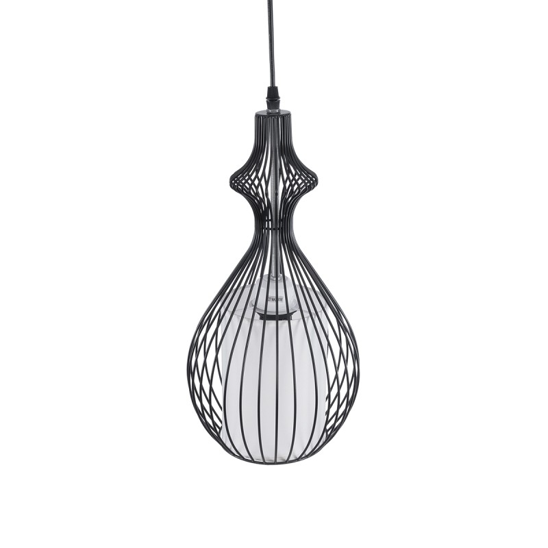 GloboStar® REA 01197 Μοντέρνο Κρεμαστό Φωτιστικό Πλέγμα Μονόφωτο 1 x E27 IP20 Μαύρο Μέταλλο με Λευκό Ύφασμα - Μ21 x Π21 x Υ40cm