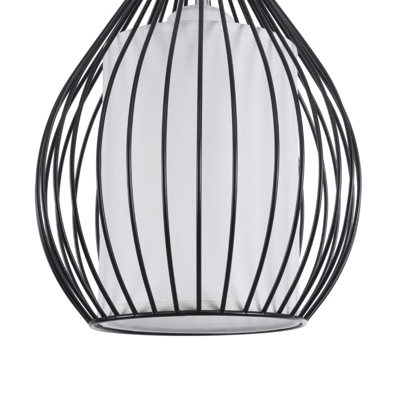 GloboStar® REA 01197 Μοντέρνο Κρεμαστό Φωτιστικό Πλέγμα Μονόφωτο 1 x E27 IP20 Μαύρο Μέταλλο με Λευκό Ύφασμα - Μ21 x Π21 x Υ40cm