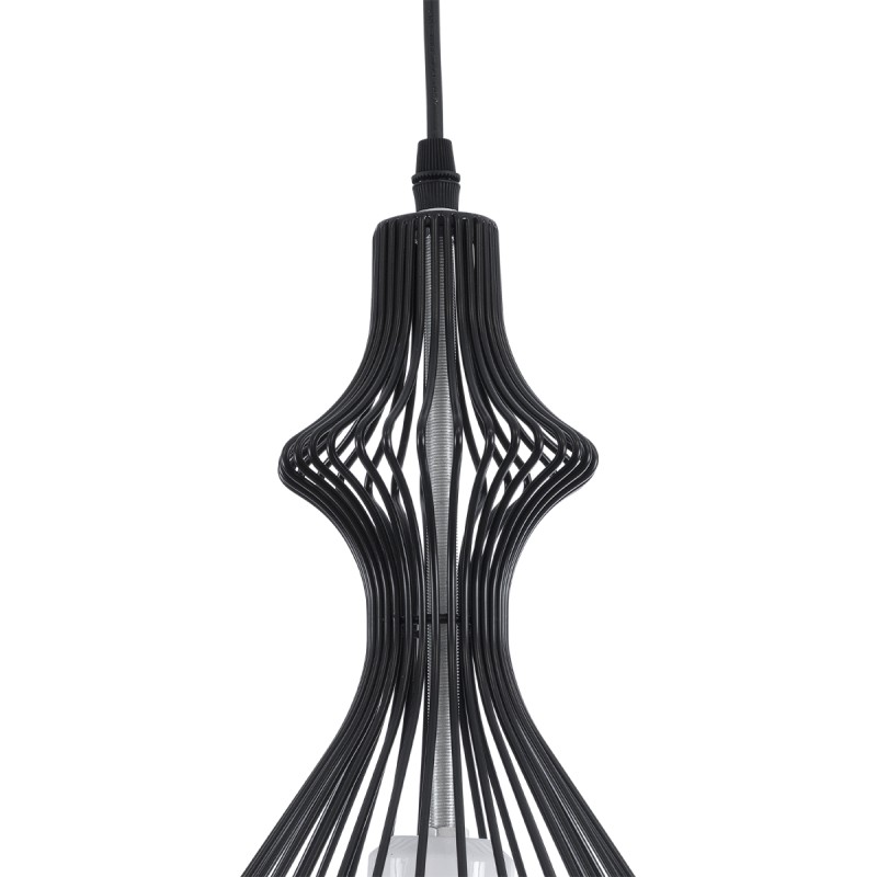 GloboStar® REA 01197 Μοντέρνο Κρεμαστό Φωτιστικό Πλέγμα Μονόφωτο 1 x E27 IP20 Μαύρο Μέταλλο με Λευκό Ύφασμα - Μ21 x Π21 x Υ40cm