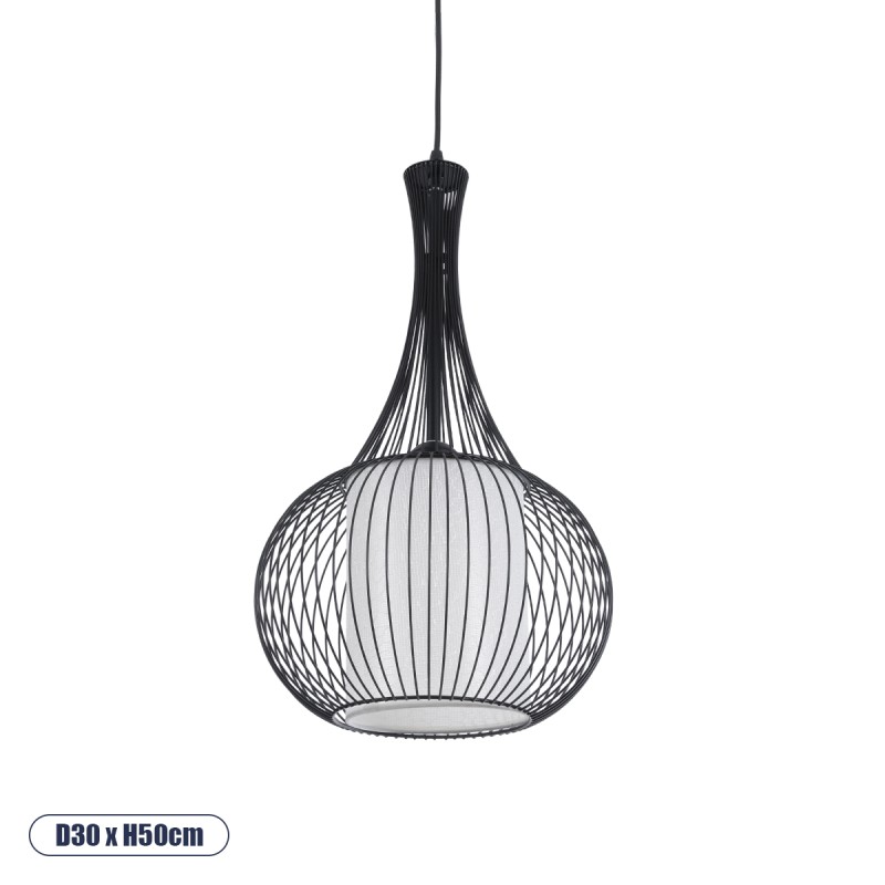GLOBOSTAR® LILY 01198 Μοντέρνο Κρεμαστό Φωτιστικό Οροφής με Ντουί 1 x E27 AC 220-240V IP20 - Μαύρο & Λευκό - Μ30 x Π30 x Υ50cm
