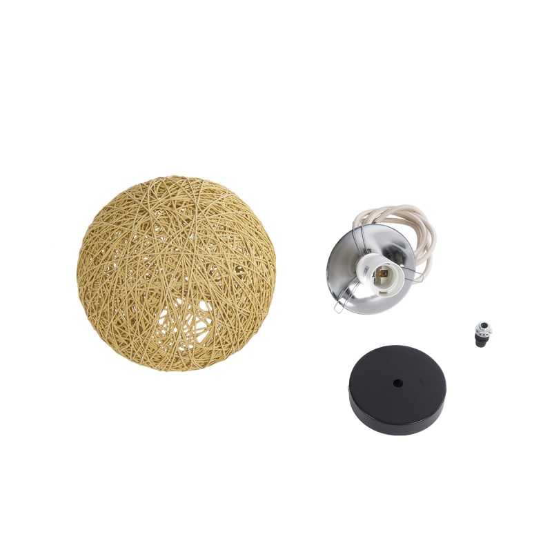 GloboStar® OCEANA 01200 Boho Κρεμαστό Φωτιστικό Μπάλα Μονόφωτο 1 x E27 IP20 Μπεζ Σχοινί - Μ20 x Π20 x Υ20cm