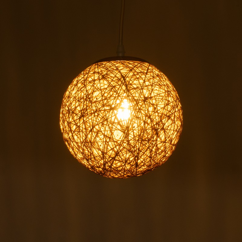 GloboStar® OCEANA 01200 Boho Κρεμαστό Φωτιστικό Μπάλα Μονόφωτο 1 x E27 IP20 Μπεζ Σχοινί - Μ20 x Π20 x Υ20cm