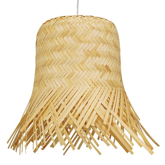 GloboStar® HAWAII 01201 Boho Κρεμαστό Φωτιστικό Καμπάνα Μονόφωτο 1 x E27 IP20 Μπέζ Ξύλο - Μ28 x Π28 x Υ25cm