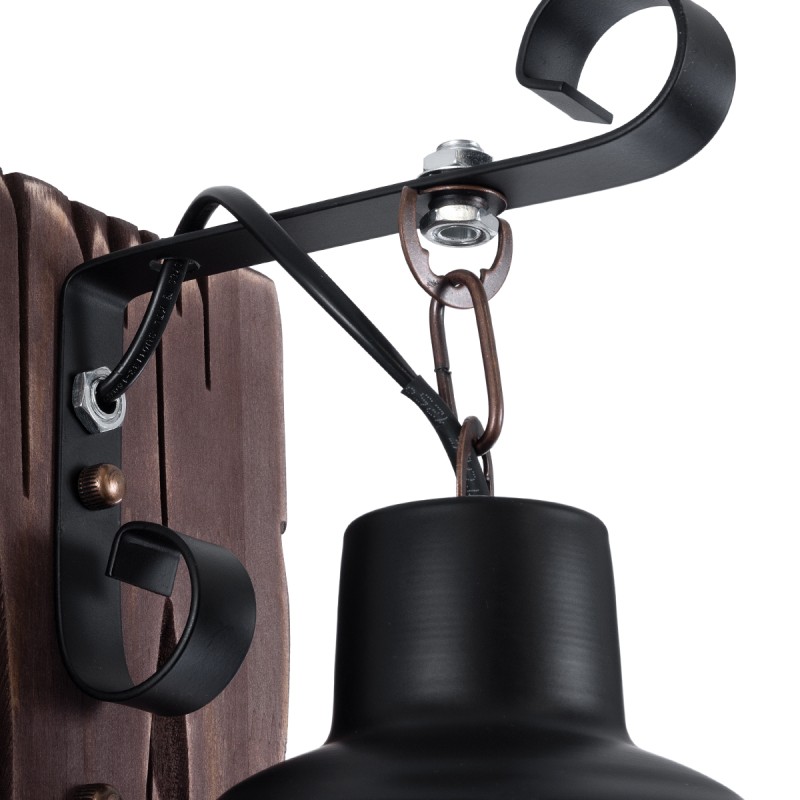 GloboStar® BRASRA 01204 Vintage Επιτοίχιο Φωτιστικό Απλίκα Μονόφωτο 1 x E27 IP20 Καφέ Ξύλο, Μαύρο Μέταλλο με Διάφανο Γυαλί - Μ15 x Π20 x Υ30cm