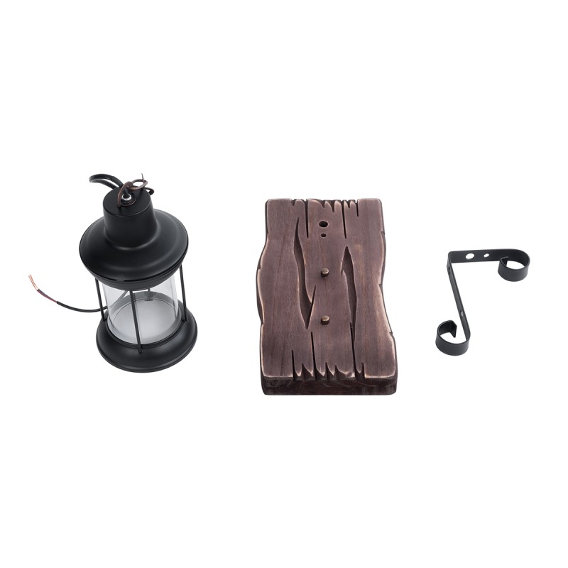 GloboStar® BRASRA 01204 Vintage Επιτοίχιο Φωτιστικό Απλίκα Μονόφωτο 1 x E27 IP20 Καφέ Ξύλο, Μαύρο Μέταλλο με Διάφανο Γυαλί - Μ15 x Π20 x Υ30cm