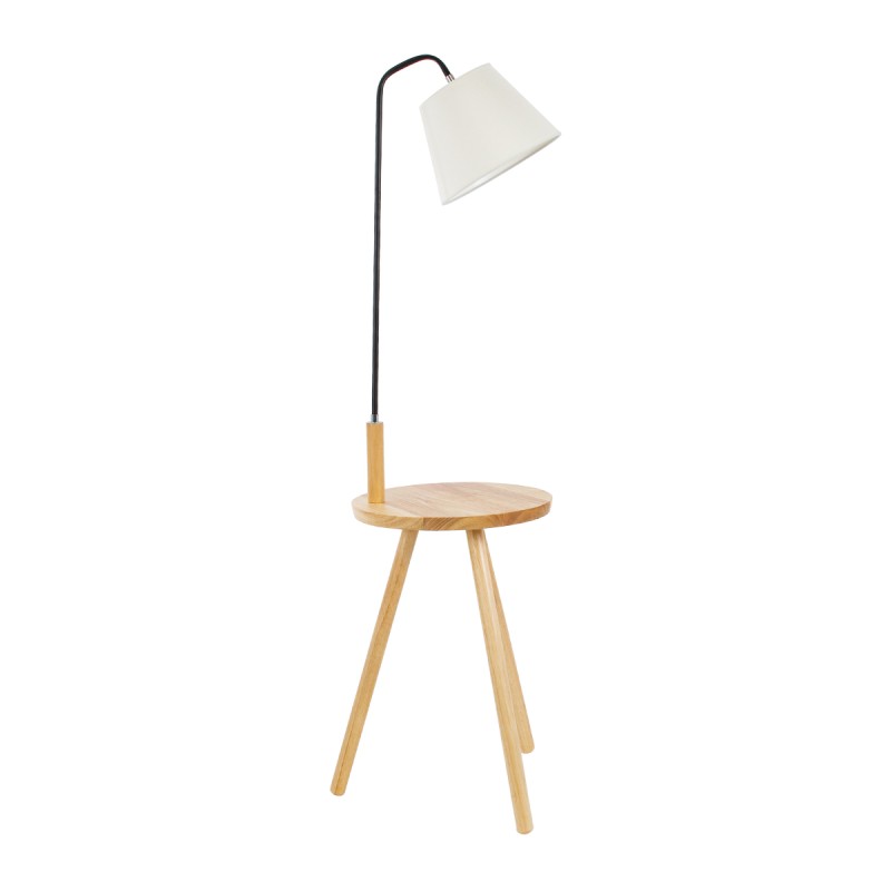 GloboStar® TIFFANY 01206 Μοντέρνο Επιδαπέδιο Φωτιστικό Μονόφωτο 1 x E27 IP20 Μπεζ Ξύλο, Λευκό Ύφασμα με Μαύρο Μέταλλο - Μ28 x Π28 x Υ140cm