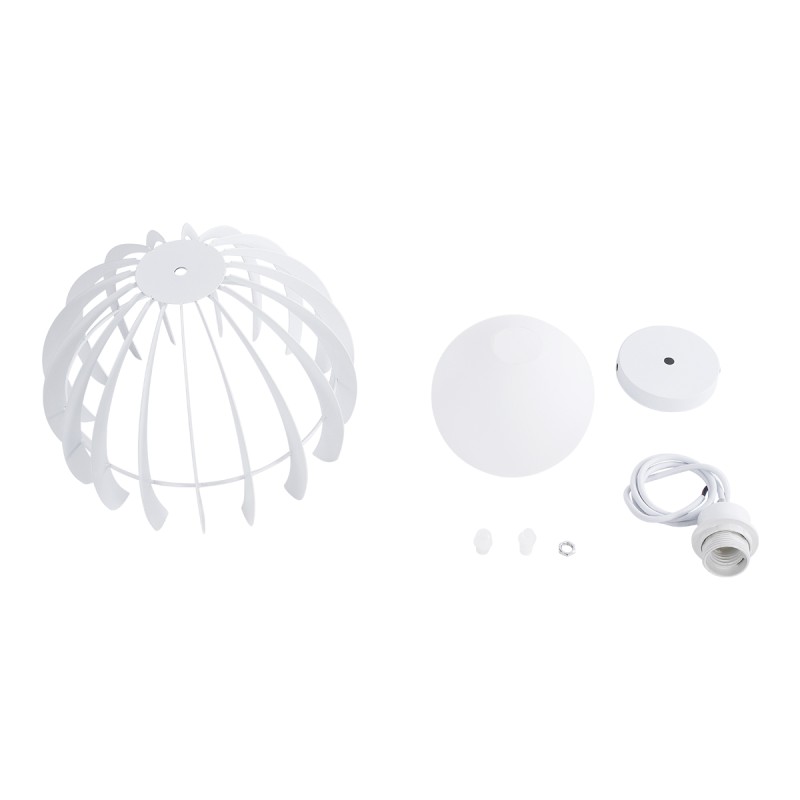 GloboStar® INGLEY 01225 Μοντέρνο Κρεμαστό Φωτιστικό Πλέγμα Μονόφωτο 1 x E27 IP20 Λευκό Μέταλλο με Λευκό Γυαλί - Μ26 x Π26 x Υ21cm