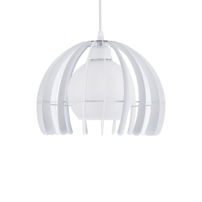 GloboStar® INGLEY 01225 Μοντέρνο Κρεμαστό Φωτιστικό Πλέγμα Μονόφωτο 1 x E27 IP20 Λευκό Μέταλλο με Λευκό Γυαλί - Μ26 x Π26 x Υ21cm