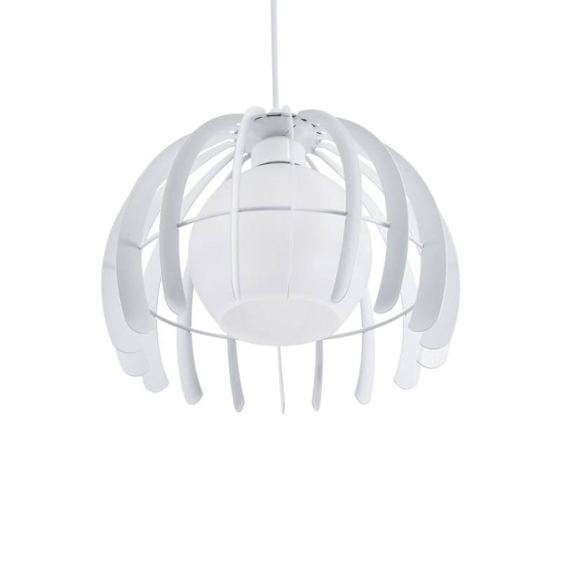 GloboStar® INGLEY 01225 Μοντέρνο Κρεμαστό Φωτιστικό Πλέγμα Μονόφωτο 1 x E27 IP20 Λευκό Μέταλλο με Λευκό Γυαλί - Μ26 x Π26 x Υ21cm