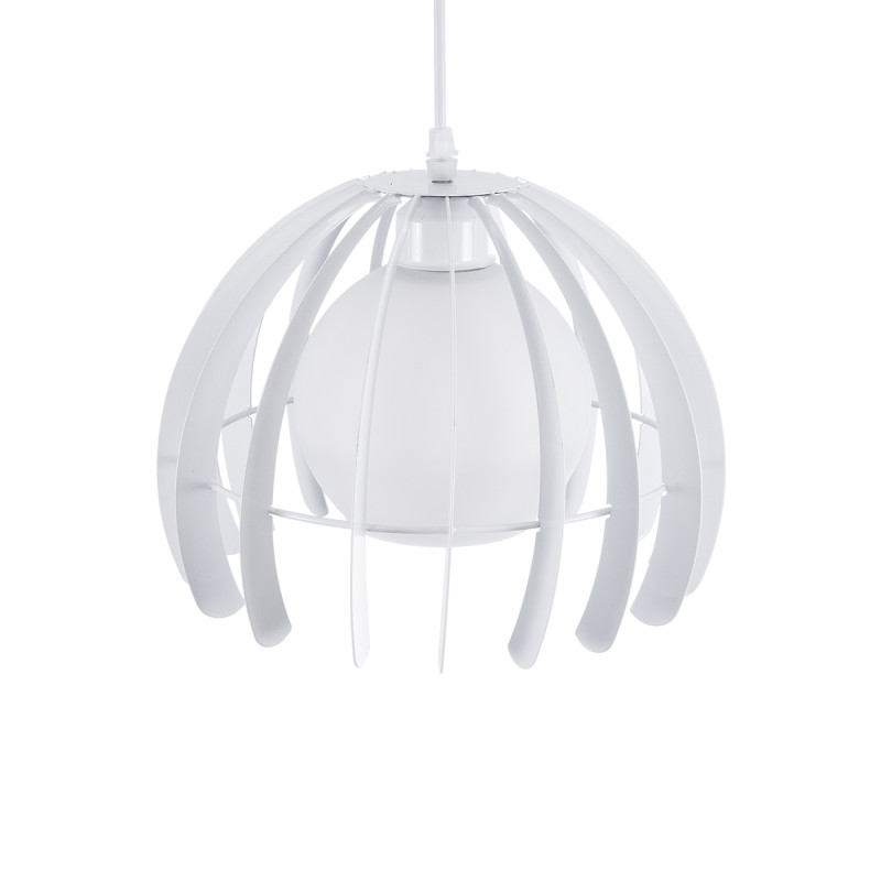 GloboStar® INGLEY 01225 Μοντέρνο Κρεμαστό Φωτιστικό Πλέγμα Μονόφωτο 1 x E27 IP20 Λευκό Μέταλλο με Λευκό Γυαλί - Μ26 x Π26 x Υ21cm