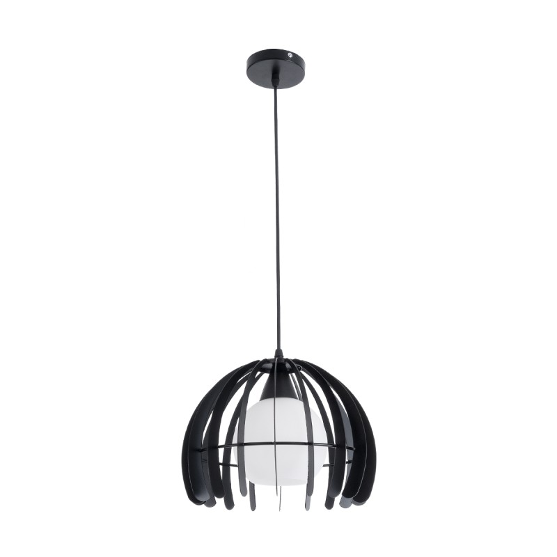 GloboStar® INGLEY 01226 Μοντέρνο Κρεμαστό Φωτιστικό Πλέγμα Μονόφωτο 1 x E27 IP20 Μαύρο Μέταλλο με Λευκό Γυαλί - Μ26 x Π26 x Υ21cm