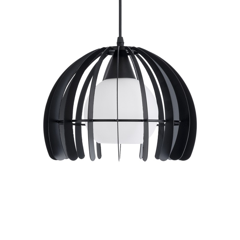 GloboStar® INGLEY 01226 Μοντέρνο Κρεμαστό Φωτιστικό Πλέγμα Μονόφωτο 1 x E27 IP20 Μαύρο Μέταλλο με Λευκό Γυαλί - Μ26 x Π26 x Υ21cm