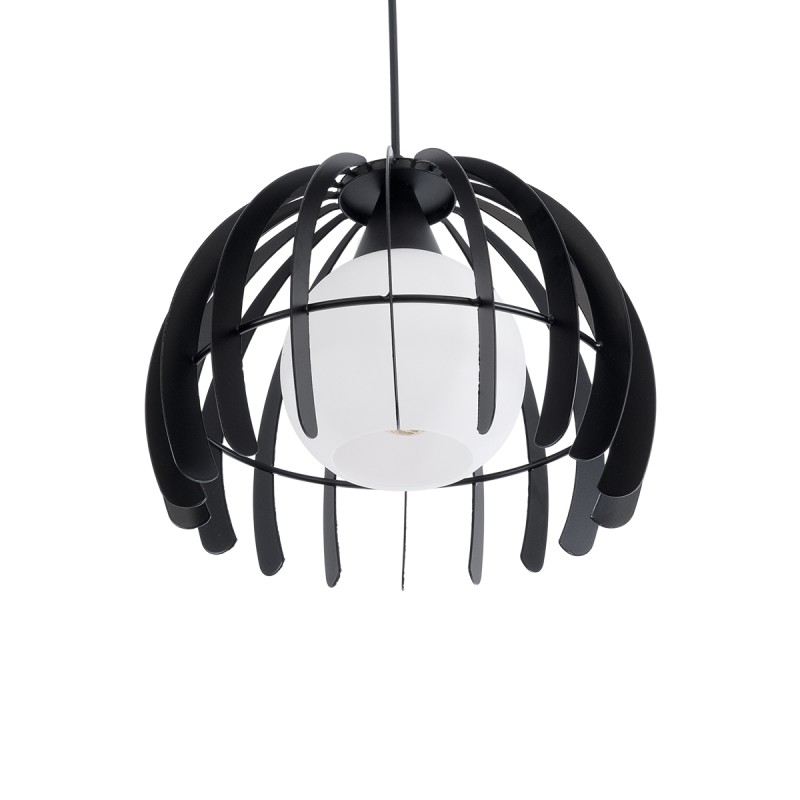 GloboStar® INGLEY 01226 Μοντέρνο Κρεμαστό Φωτιστικό Πλέγμα Μονόφωτο 1 x E27 IP20 Μαύρο Μέταλλο με Λευκό Γυαλί - Μ26 x Π26 x Υ21cm