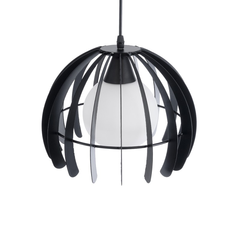 GloboStar® INGLEY 01226 Μοντέρνο Κρεμαστό Φωτιστικό Πλέγμα Μονόφωτο 1 x E27 IP20 Μαύρο Μέταλλο με Λευκό Γυαλί - Μ26 x Π26 x Υ21cm