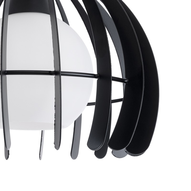 GloboStar® INGLEY 01226 Μοντέρνο Κρεμαστό Φωτιστικό Πλέγμα Μονόφωτο 1 x E27 IP20 Μαύρο Μέταλλο με Λευκό Γυαλί - Μ26 x Π26 x Υ21cm