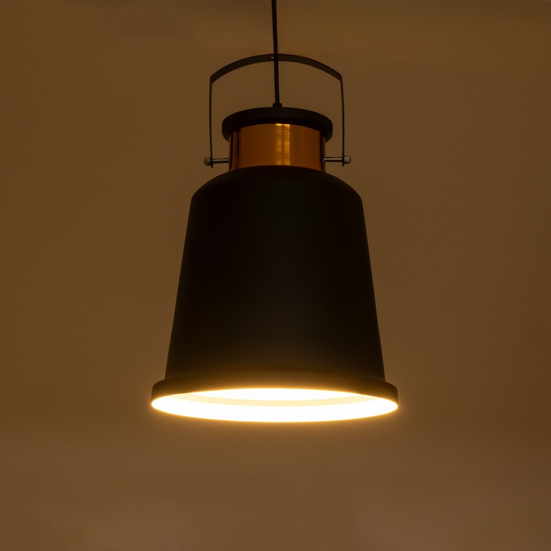 GloboStar® NUNZIATA 01236 Vintage Κρεμαστό Φωτιστικό Καμπάνα Μονόφωτο 1 x E27 IP20 Μαύρο & Χρυσό Μέταλλο - Μ26 x Π26 x Υ40cm