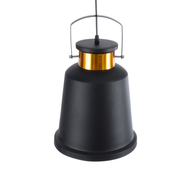 GloboStar® NUNZIATA 01236 Vintage Κρεμαστό Φωτιστικό Καμπάνα Μονόφωτο 1 x E27 IP20 Μαύρο & Χρυσό Μέταλλο - Μ26 x Π26 x Υ40cm