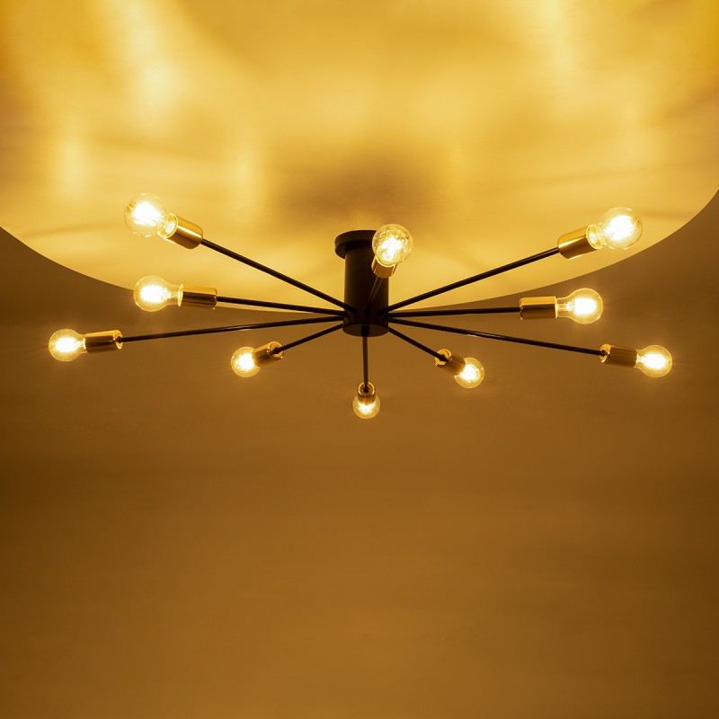 GloboStar® OLINDA 01244 Μοντέρνο Φωτιστικό Οροφής Πλέγμα Πολύφωτο 10 x E27 IP20 Μαύρο Μέταλλο - Μ102 x Π102 x Υ17cm