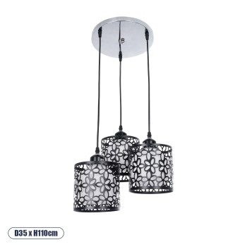 GLOBOSTAR® RAINELDA 01246 Μοντέρνο Κρεμαστό Φωτιστικό Οροφής με Ντουί 3 x E27 AC 220-240V IP20 - Μαύρο & Λευκό - Μ35 x Π35 x Υ110cm