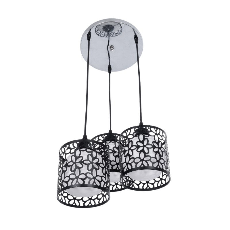 GloboStar® RAINELDA 01246 Μοντέρνο Κρεμαστό Φωτιστικό Πλέγμα Τρίφωτο 3 x E27 IP20 Μαύρο Μέταλλο με Λευκό Γυαλί - Μ60 x Π6 x Υ6cm