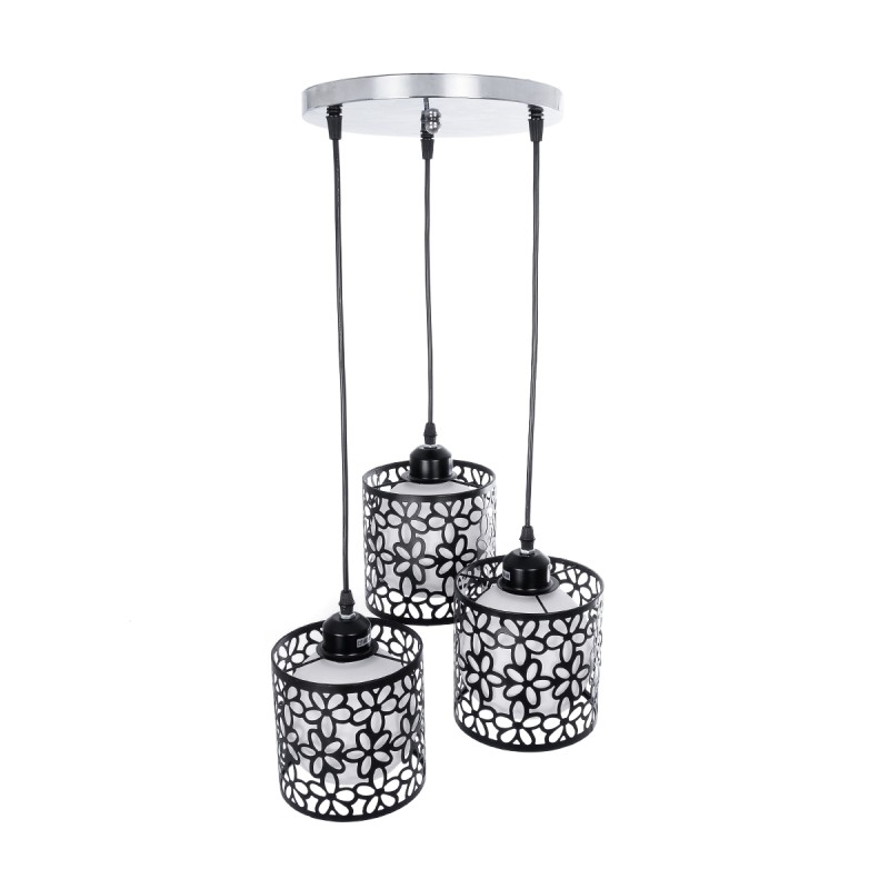 GloboStar® RAINELDA 01246 Μοντέρνο Κρεμαστό Φωτιστικό Πλέγμα Τρίφωτο 3 x E27 IP20 Μαύρο Μέταλλο με Λευκό Γυαλί - Μ60 x Π6 x Υ6cm