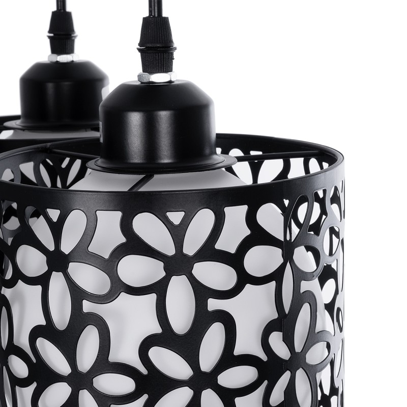 GloboStar® RAINELDA 01246 Μοντέρνο Κρεμαστό Φωτιστικό Πλέγμα Τρίφωτο 3 x E27 IP20 Μαύρο Μέταλλο με Λευκό Γυαλί - Μ60 x Π6 x Υ6cm