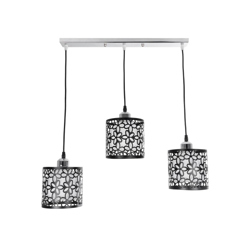 GloboStar® RAINELDA 01247 Μοντέρνο Κρεμαστό Φωτιστικό Πλέγμα Τρίφωτο 3 x E27 IP20 Μαύρο Μέταλλο με Λευκό Γυαλί - Μ60 x Π15 x Υ19cm