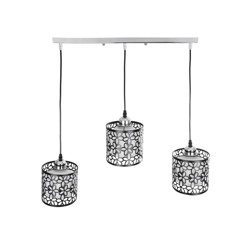 GloboStar® RAINELDA 01247 Μοντέρνο Κρεμαστό Φωτιστικό Πλέγμα Τρίφωτο 3 x E27 IP20 Μαύρο Μέταλλο με Λευκό Γυαλί - Μ60 x Π15 x Υ19cm