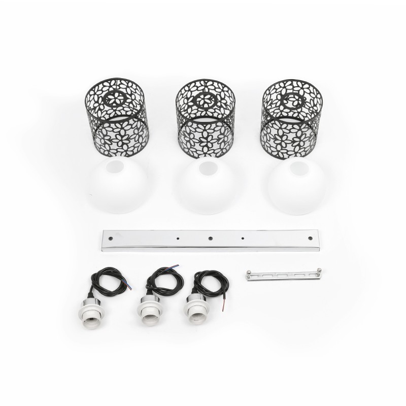 GloboStar® RAINELDA 01247 Μοντέρνο Κρεμαστό Φωτιστικό Πλέγμα Τρίφωτο 3 x E27 IP20 Μαύρο Μέταλλο με Λευκό Γυαλί - Μ60 x Π15 x Υ19cm