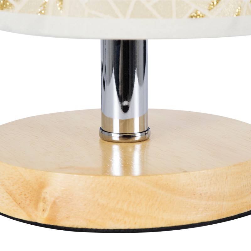 GloboStar® MOSAIC 01262 Κλασικό Επιτραπέζιο Φωτιστικό Πορτατίφ Μονόφωτο 1 x E27 Ξύλινο με Μπεζ Καπέλο Φ14 x Υ26cm