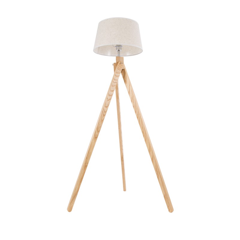 GloboStar® TRIPOD 01263 Μοντέρνο Επιδαπέδιο Φωτιστικό Μονόφωτο 1 x E27 IP20 Μπεζ Ξύλο με Μπεζ Ύφασμα - Μ40 x Π40 x Υ143cm