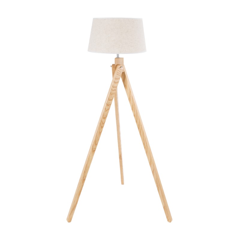 GloboStar® TRIPOD 01263 Μοντέρνο Επιδαπέδιο Φωτιστικό Μονόφωτο 1 x E27 IP20 Μπεζ Ξύλο με Μπεζ Ύφασμα - Μ40 x Π40 x Υ143cm