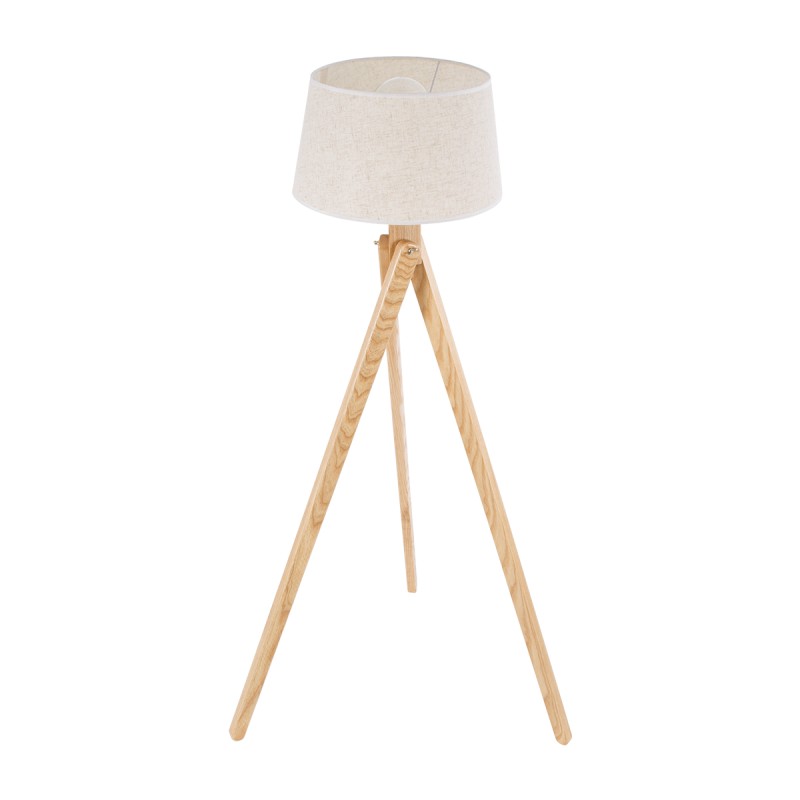 GloboStar® TRIPOD 01263 Μοντέρνο Επιδαπέδιο Φωτιστικό Μονόφωτο 1 x E27 IP20 Μπεζ Ξύλο με Μπεζ Ύφασμα - Μ40 x Π40 x Υ143cm