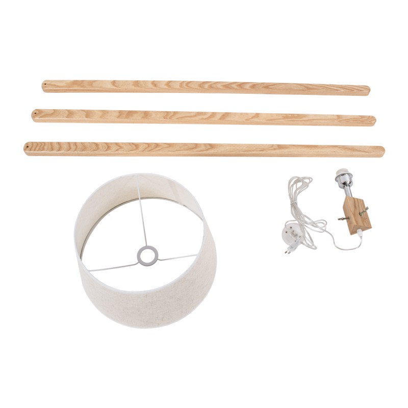 GloboStar® TRIPOD 01263 Μοντέρνο Επιδαπέδιο Φωτιστικό Μονόφωτο 1 x E27 IP20 Μπεζ Ξύλο με Μπεζ Ύφασμα - Μ40 x Π40 x Υ143cm