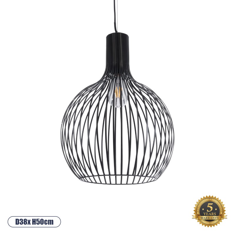 GLOBOSTAR® SCANDI 01266 Μοντέρνο Κρεμαστό Φωτιστικό Οροφής με Ντουί 1 x E27 AC 220-240V IP20 - Μαύρο - Μ38 x Π38 x Υ50cm