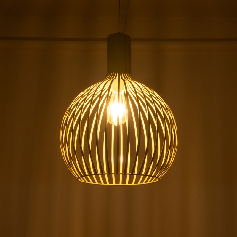 GloboStar® SCANDI 01267 Vintage Κρεμαστό Φωτιστικό Πλέγμα Μονόφωτο 1 x E27 IP20 Μπεζ Μέταλλο - Μ38 x Π38 x Y50cm