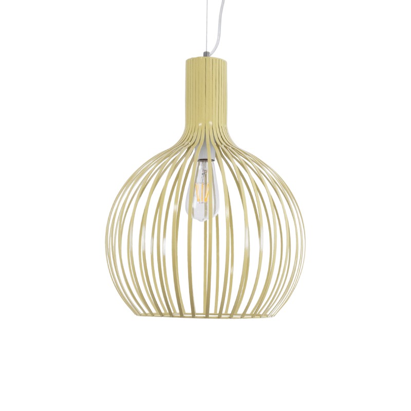 GloboStar® SCANDI 01267 Vintage Κρεμαστό Φωτιστικό Πλέγμα Μονόφωτο 1 x E27 IP20 Μπεζ Μέταλλο - Μ38 x Π38 x Y50cm