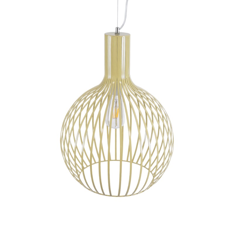 GloboStar® SCANDI 01267 Vintage Κρεμαστό Φωτιστικό Πλέγμα Μονόφωτο 1 x E27 IP20 Μπεζ Μέταλλο - Μ38 x Π38 x Y50cm