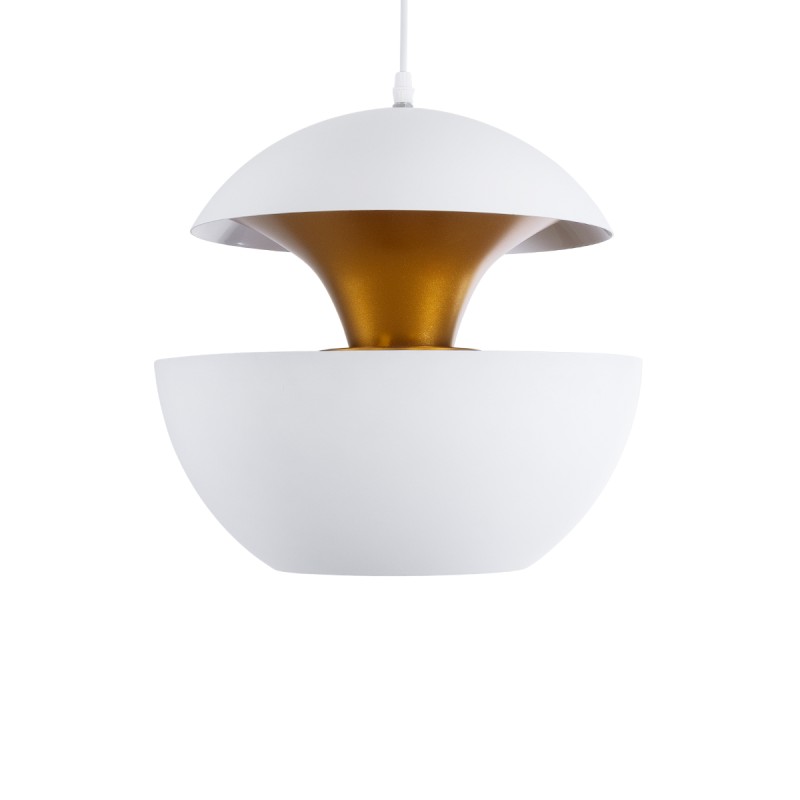 GloboStar® SEVILLE 01268 Μοντέρνο Κρεμαστό Φωτιστικό Ανάρτηση Μονόφωτο 1 x E27 IP20 Λευκό & Χρυσό Μέταλλο - Μ35 x Π35 x Υ35cm