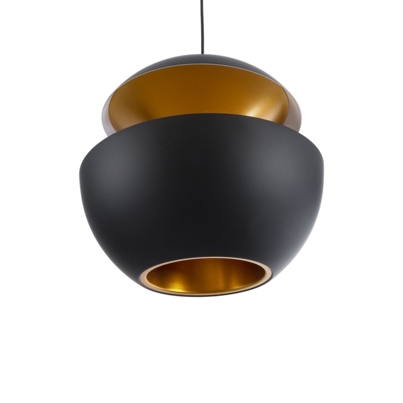 GloboStar® SEVILLE 01269 Μοντέρνο Κρεμαστό Φωτιστικό Ανάρτηση Μονόφωτο 1 x E27 IP20 Μαύρο & Χρυσό Μέταλλο - Μ35 x Π35 x Υ35cm